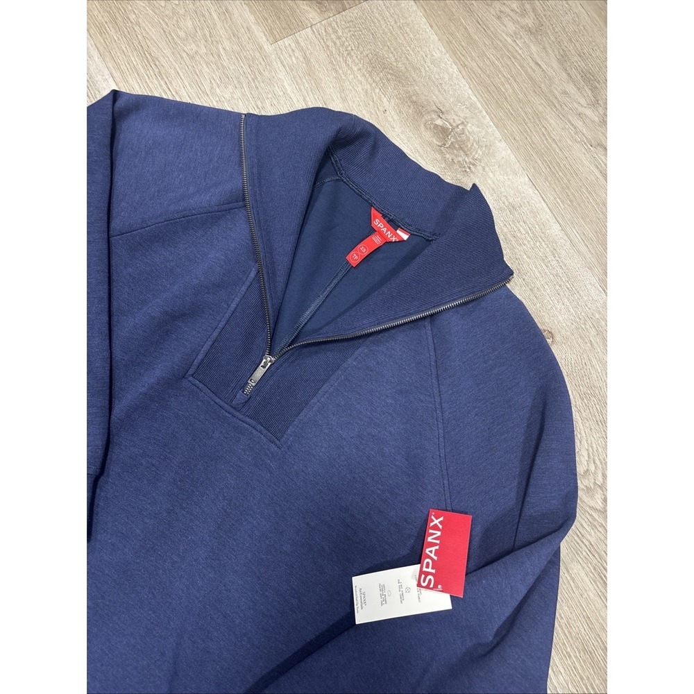 Spanx AirEssentials Tunic Women Sz Small Navy Brushed Half Zip Mock Neck NEW